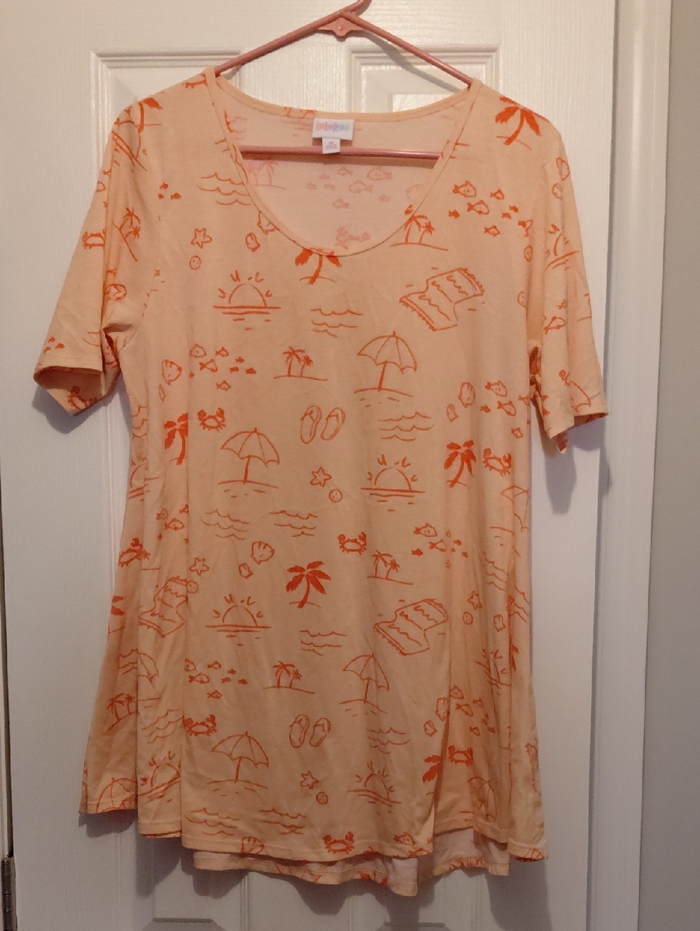 Peach Beach Print Short Sleeve Tee Shirt